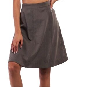 Grey Knee Length High Waisted A-Line Side Pocket Midi Skirt